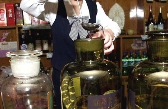 Snake wine at a Chinese traditional medicine store.